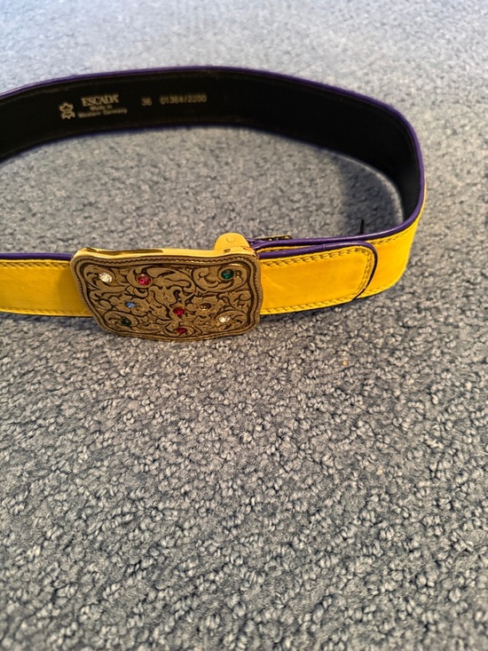 Escada Accessories - Escada Yellow Leather Belt with Purple Edge and Jeweled Gold Buckle